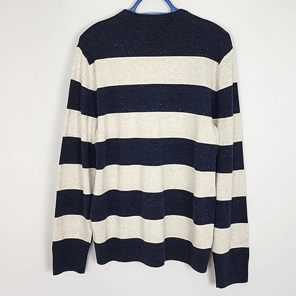 Gap Mainstay  Crewneck Long Sleeves Top Speckled Navy Off White Bands Sz Large - Picture 2 of 10
